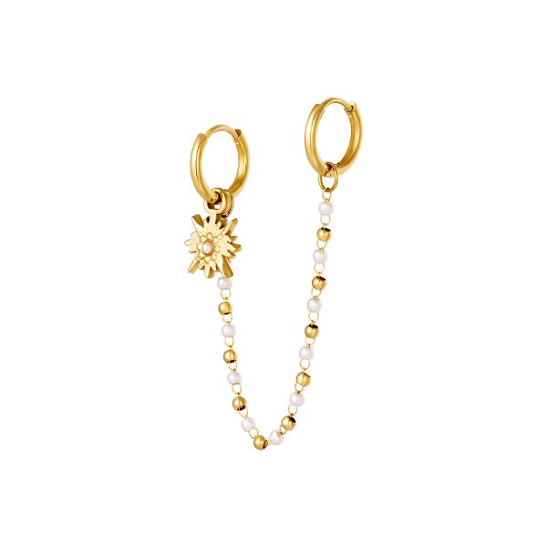 Earrings Chain Star Pearl - Gold