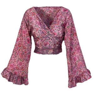 Bohemian Wrap Top Ruffle Flower - Pink
