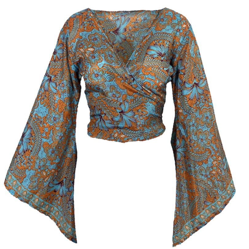 Bohemian Wrap Top Flower– Blue/Orange/Bordeaux Red - Moskito