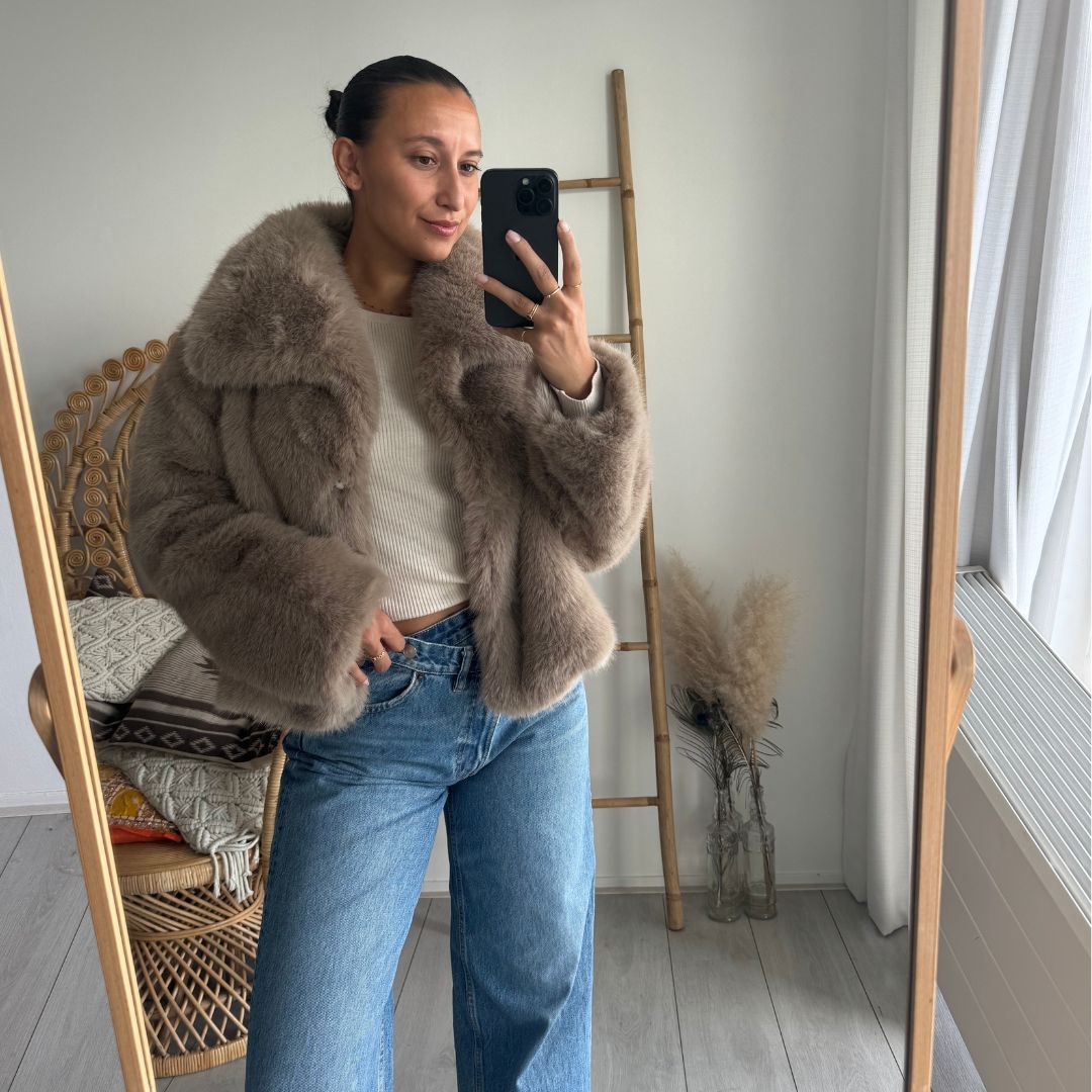 Faux Fur Jacket Taupe