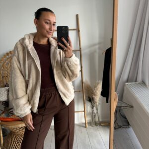 Faux Fur Zipper Jacket Beige