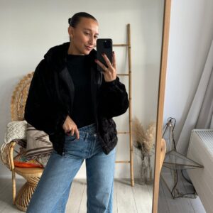 Zipper Faux Fur Jacket black