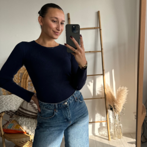 Zara Basic Rib Top LS Navy