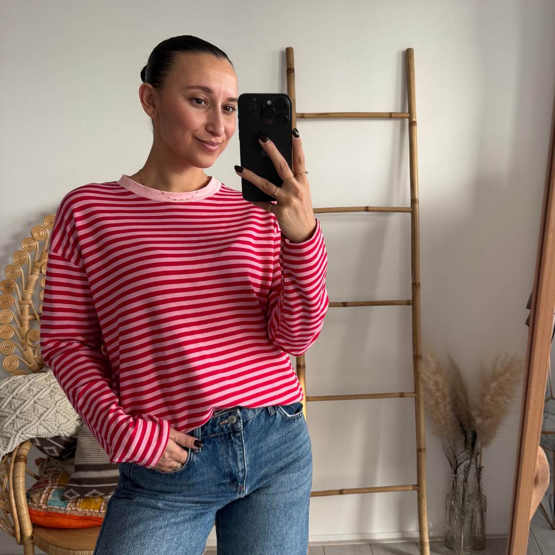 Pien Stripe Top Red Pink