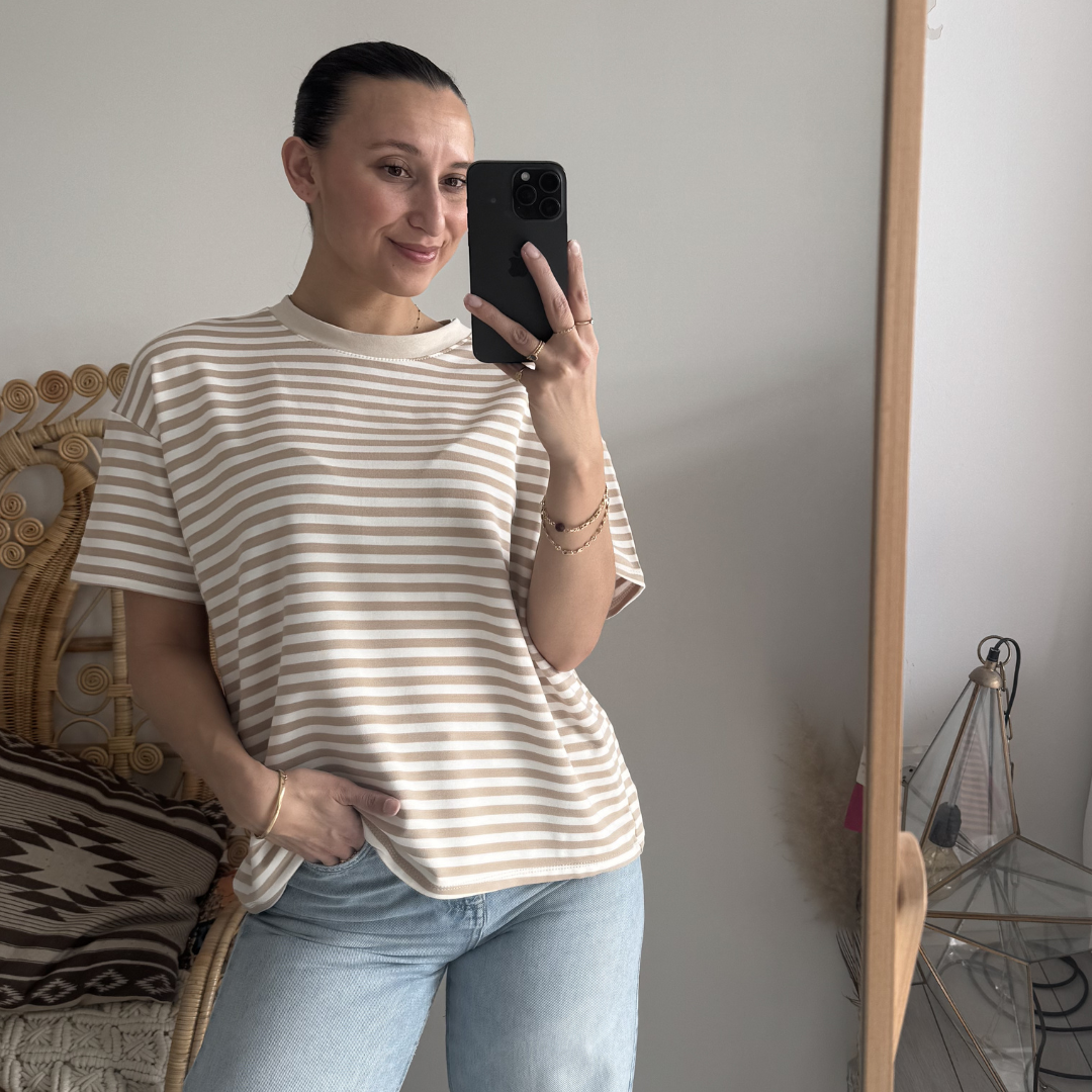 Pien Stripe Top Beige/Offwhite