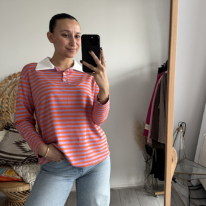 Pien Stripe Top Polo Orange Lila