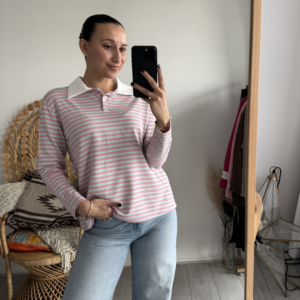 Pien Polo Stripe Top Aqua/Pink