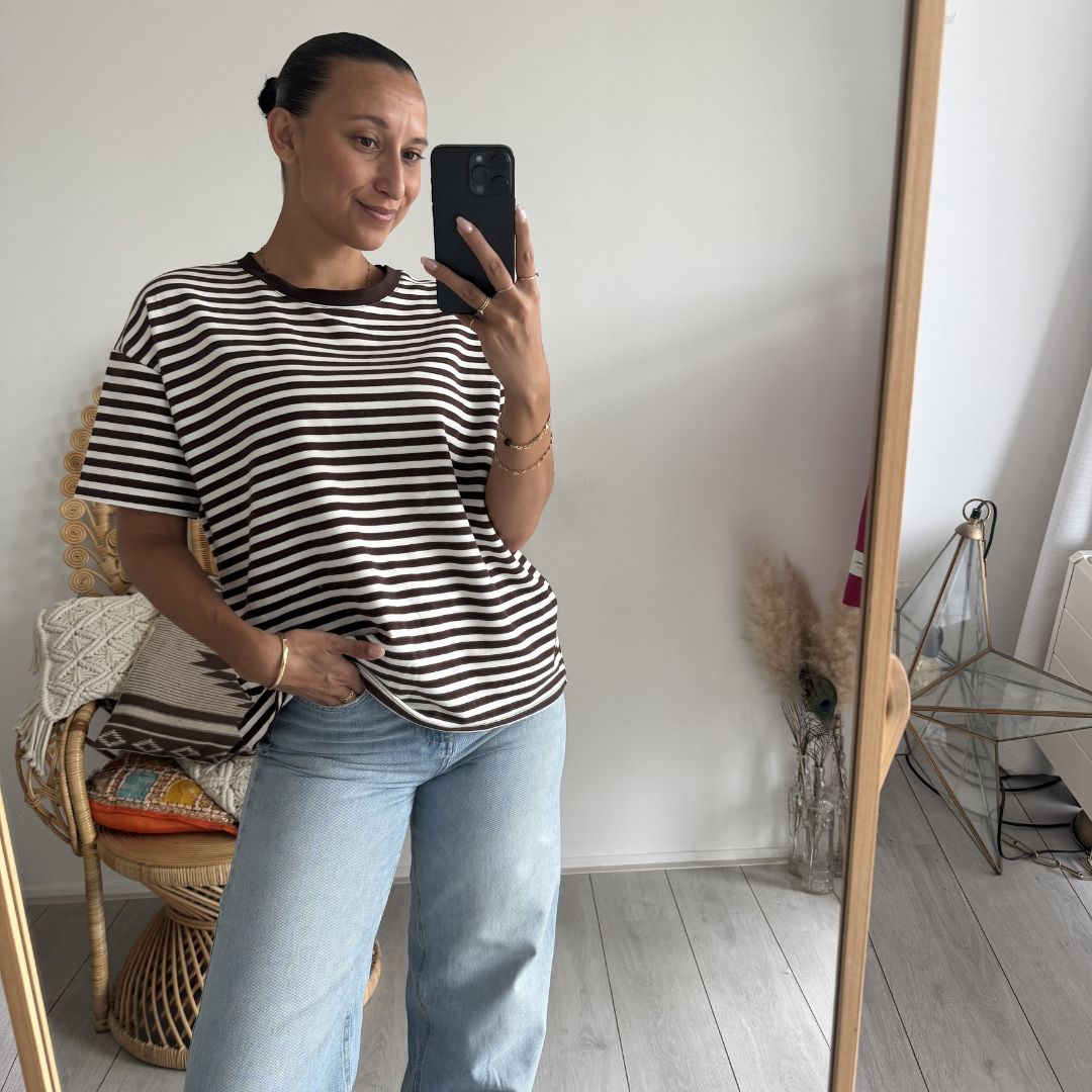 Pien Stripe top Brown/Offwhite