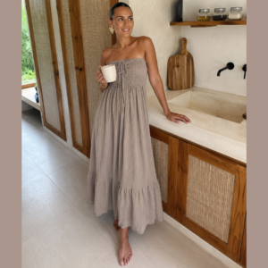 Strapless Jurk Taupe
