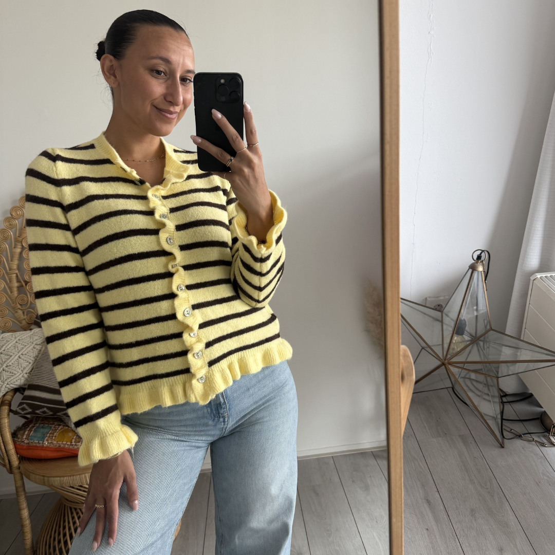 Ambika Cardigan Stripe Yellow Brown