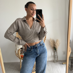 Wrap Top Linnen Taupe