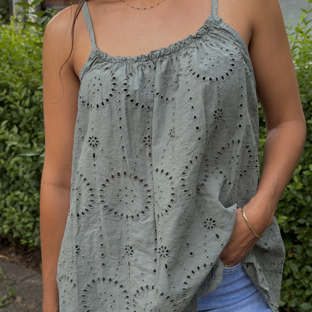 Broderie Top Army Green