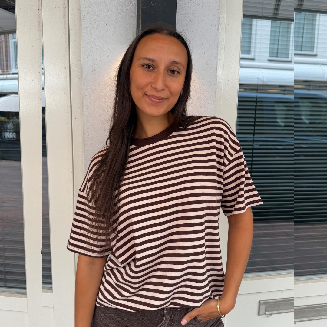 Pien Stripe Top SS - Brown Beige