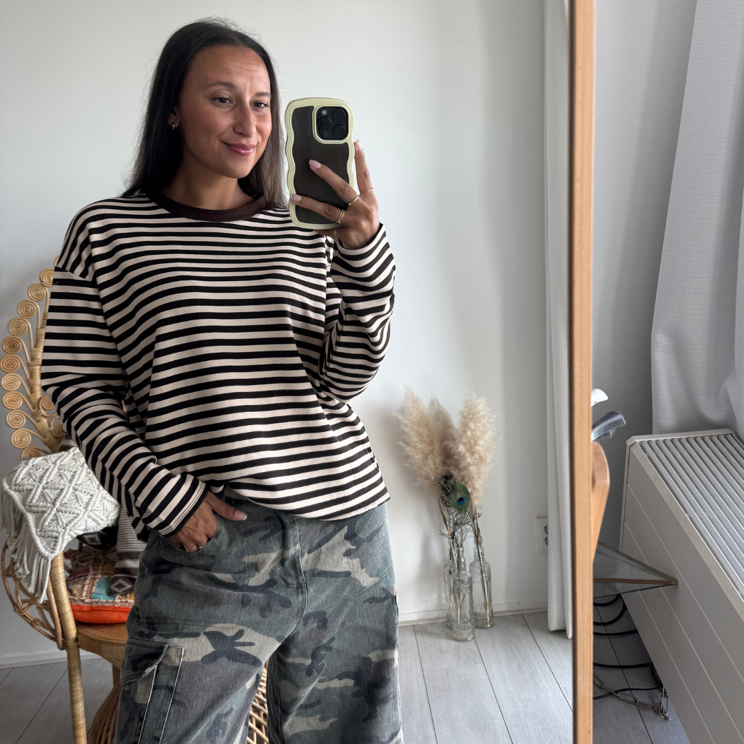 Pien Stripe Top Brown/Beige
