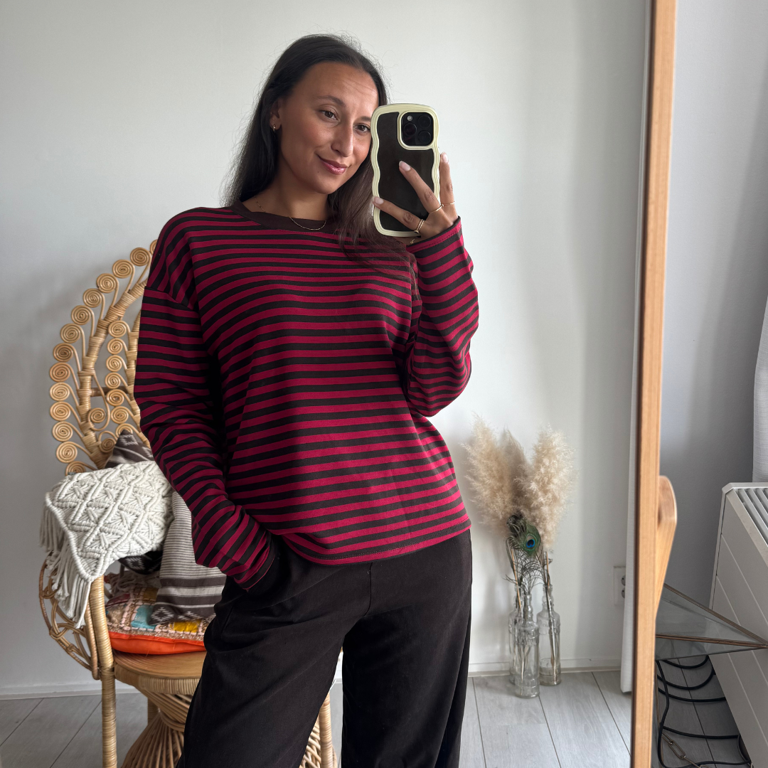 Pien Stripe Top Brown/Burgundy