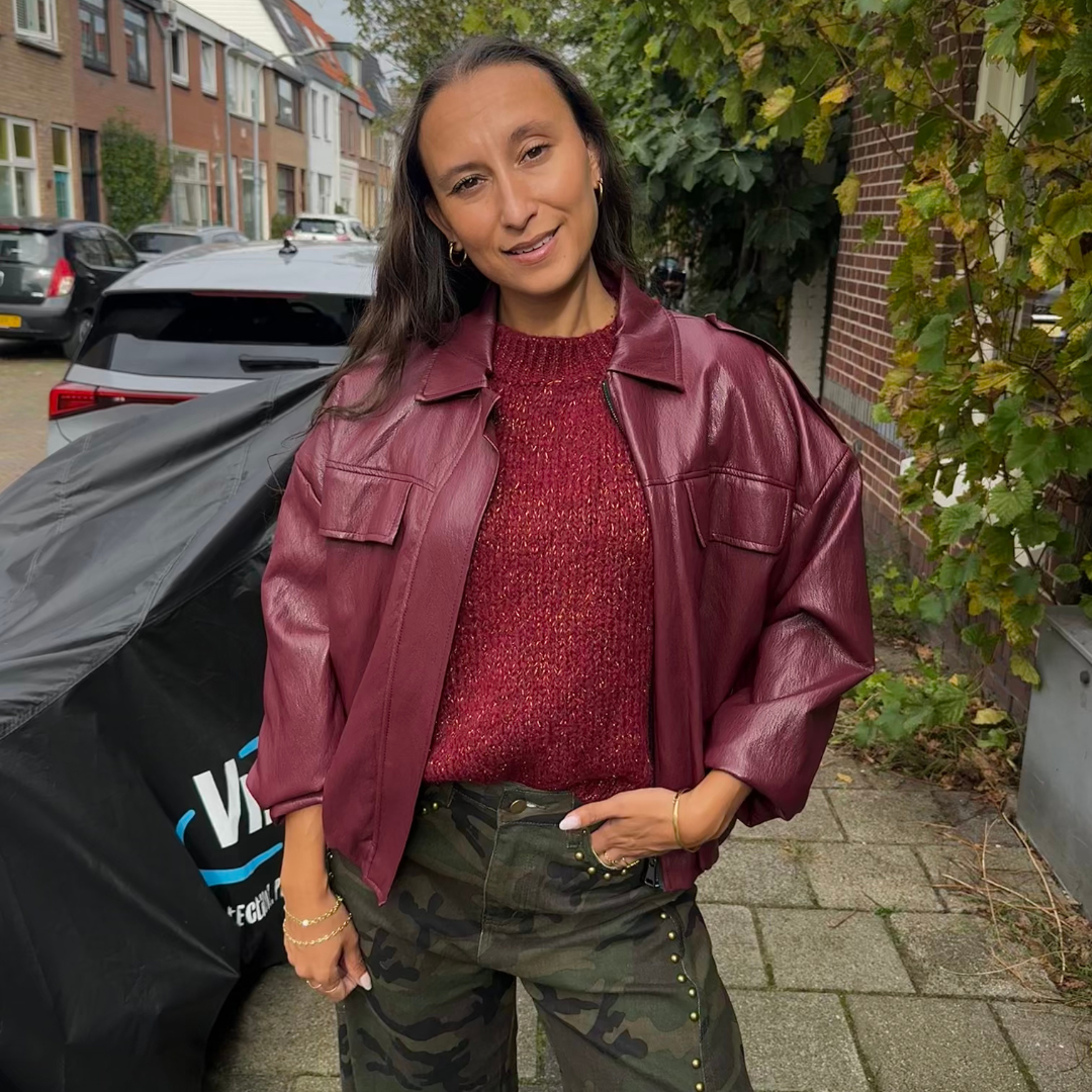Leather Look Jacket Burgundy